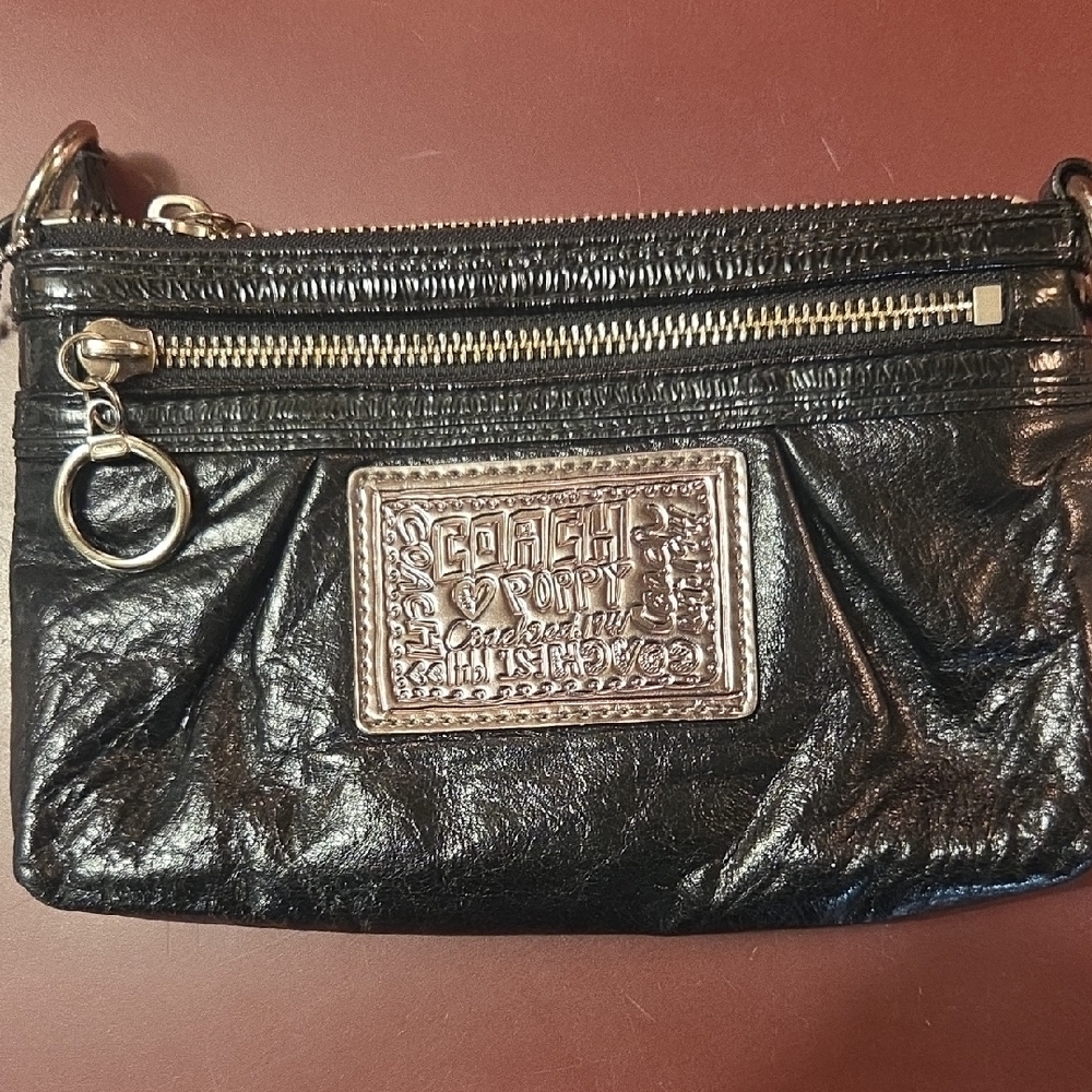 Coach Poppy Black Leather Bag with Embossed Logo